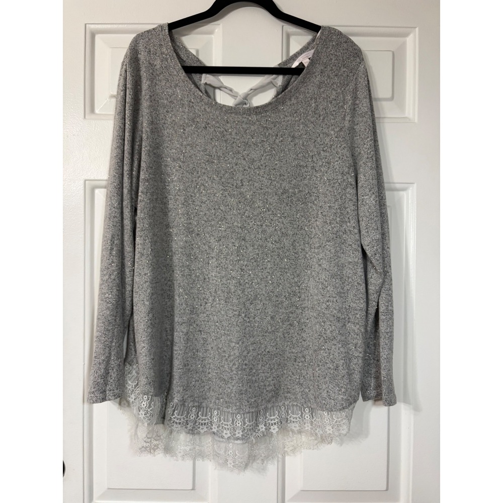 LC Lauren Conrad | Lace Hem Shimmer Top Plus Size XXL || Grey|